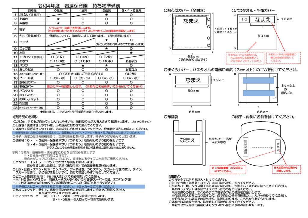 令和4年度　持ち物準備表 新のサムネイル